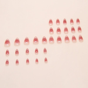 Pink cat eye gradient press on nails in long almond shape with high glossy finish