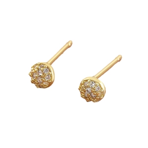 Elegant gold-plated geometric sphere stud earrings with sparkling pavé micro-zirconia