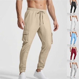 Pantalon Cargo Jogging Homme Polyester Texture Gaufre Multi Poches Cordon Taille Décontracté Sport Mode