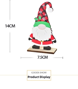 Christmas wooden gnome tabletop ornament with red plaid hat, height 14cm width 7.5cm