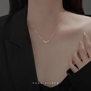 Elegant S925 sterling silver gold-plated smile necklace with sparkling zircon stones