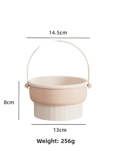 Pink silicone makeup brush cleaning bowl dimensions showing 14.5cm width and 256g weight