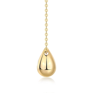Detailed view of teardrop pendant necklace in polished gold finish over sterling silver