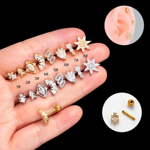 Helix Cartilage Stud Earrings Stainless Steel Copper Zircon Heart Star Leaf Piercing Jewelry For Women Fashion