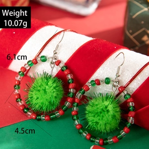 Christmas hoop earrings with red and green beads, 6.1cm length and 10.07g weight detail