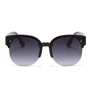 Retro semi-rimless cat-eye sunglasses with metal rivets and gradient purple-gray lenses