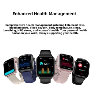Smart watch with ECG and heart rate monitoring in five stylish colors with silicone straps