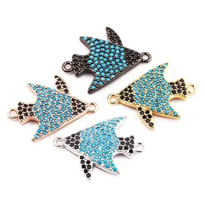 Fish jewelry connector with micro-set zircon in four metal finishes for DIY making