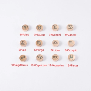 Macro view of twelve rose gold zodiac constellation beads with precise laser engravings