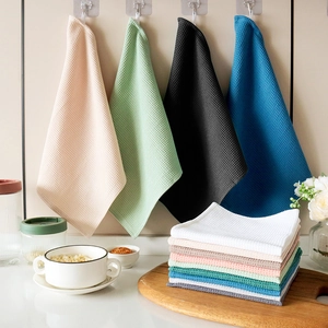 Absorbent cotton waffle weave dishcloth set in assorted colors for kitchen cleaning