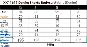 Tableau des tailles détaillé indiquant les mesures de poitrine et taille de la robe en denim