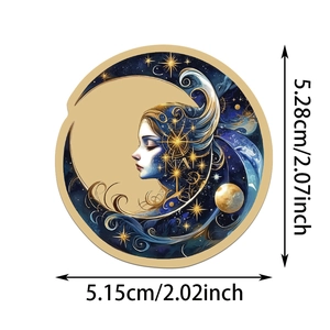 Detailed dimensions of cosmic goddess sticker showing 5.28cm height and 5.15cm width