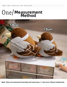 Detailed comparison of 18cm and 15cm sparrow plush toys in a home setting