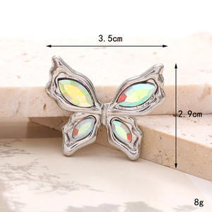 Zinc alloy silver butterfly charm with iridescent opal stones, 3.5cm x 2.9cm size detail