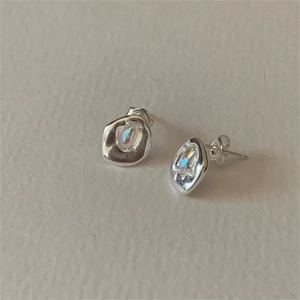 Irregular Lava Design 925 Sterling Silver Earrings With Rainbow Rhinestone Minimalist Korean Style Jewelry For Women