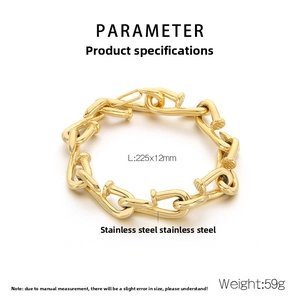 Macro shot of 12mm wide gold stainless steel nail link bracelet with 225mm length details