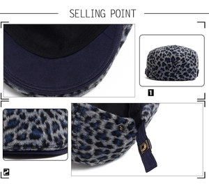 Détails du béret léopard avec boucle métallique réglable et bandeau de sudation interne