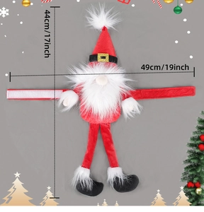 Detail view of 44cm Santa gnome curtain tieback with velcro arms for Christmas decor
