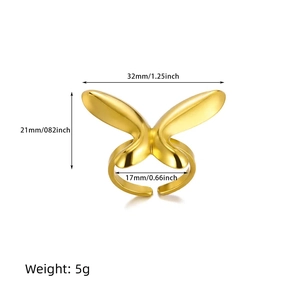 Polished 18k gold stainless steel butterfly ring with 32mm width and 17mm inner diameter