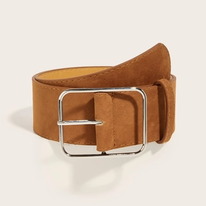 Vintage wide brown suede waist belt with large silver square buckle for women