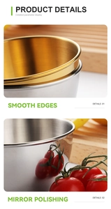 Detail view of smooth edges and mirror polished finish of stainless steel sauce bowls