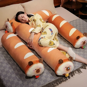 Traversin peluche capybara baguette en polaire douce avec visages d'animaux mignons