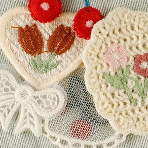 Floral embroidery patches featuring cherry heart tulips for DIY clothing accessories