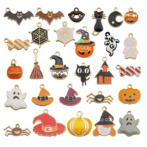 Mixed set of 25 Halloween alloy enamel charms featuring pumpkins ghosts and bats
