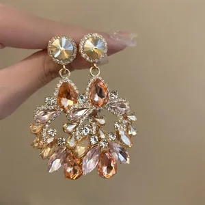 Teardrop Hollow Dangle Earrings With Multi Color Crystal Rhinestone And Silver Earring Post Vintage Luxury Style