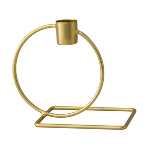 Nordic gold geometric metal candle holder with circular ring and rectangular base stand