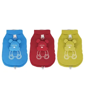 Quilted warm dog vest with plush bear head detail and D-ring harness in three colors