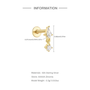 Detailed size and material guide for 925 silver and zirconia crescent moon stud earring