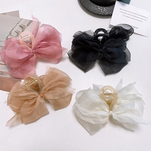 Elegant large mesh bow hair claws in pink, black, champagne and white for women