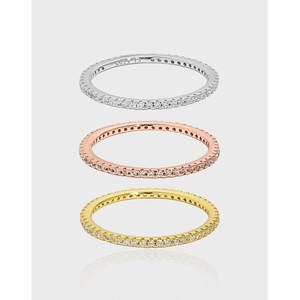 925 Sterling Silver Eternity Ring For Women Minimalist Slim Pavé Zircon Stackable Band Jewelry
