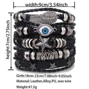 Detailed size chart for handmade multi-layer leather bracelets with alloy charms