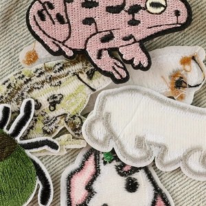 Cute cartoon animal embroidery patches set on denim fabric for clothing accessories