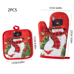 Detailed dimensions of the 2PCS Christmas oven mitt and pot holder set with snowman print