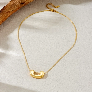 Minimalist gold-plated stainless steel U-shaped pendant necklace with a fine snake chain
