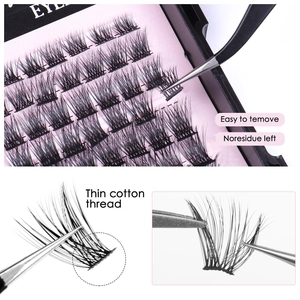 DIY cluster lashes set with thin cotton thread base for a natural thick volume look
