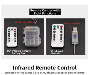 Dual control options for LED string lights featuring 8 modes with infrared remote control