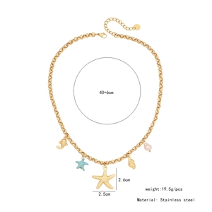 Détail du collier en acier inoxydable avec pendentifs étoile de mer et dimensions du produit