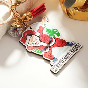 Creative Santa Claus keychain with red tassel and sparkling star ball ornament