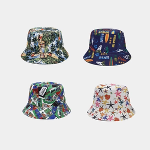 Bucket Hat Cotton Blend Double Sided Hawaii Tropical Nautical Print Sun Protection Beach Summer Outdoor Unisex