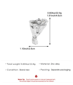 Detailed size specifications of silver flower bouquet brooch in polished zinc alloy