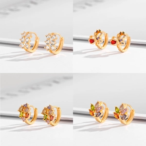 Fashion Hoop Earrings Brass Gold Plated With Colorful Cubic Zirconia Rhinestone Huggie For Women Daily Party Elegant