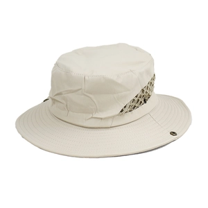 Beige quick-dry sun hat for hiking with breathable mesh and side snap buttons