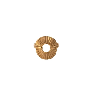 Adjustable gold pleated flower ring in sunburst texture stainless steel design