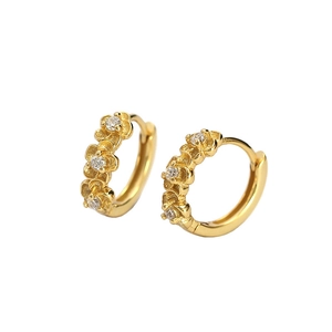 Elegant gold plated S925 silver plum flower stud earrings with sparkling cubic zirconia