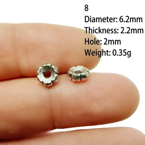 Silver flower spacer bead size 8 with 6.2mm diameter and 2mm hole for DIY jewelry