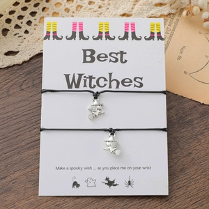 Halloween Witch Bracelet Alloy Charm Adjustable Wax Cord Friendship Jewelry Best Witches Gift Card